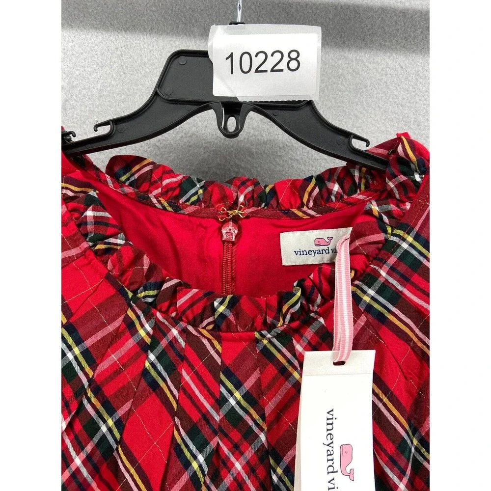 NWT Vineyard Vines Dress Girls Sz 4 Red Tartan Plaid Ruffle Cap Sleeve Midi - Picture 13 of 15